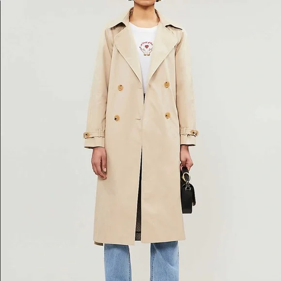 Sandro “Victory” Classic Trench Coat NWT with Plaid Back Detail Medium 40 - Picture 3 of 17